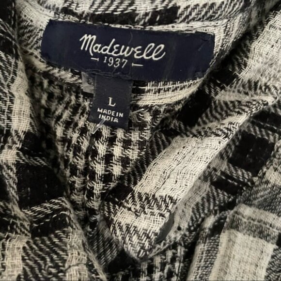 Madewell black plaid gauzy cotton shirt dress size‎ Large - Picture 6 of 8